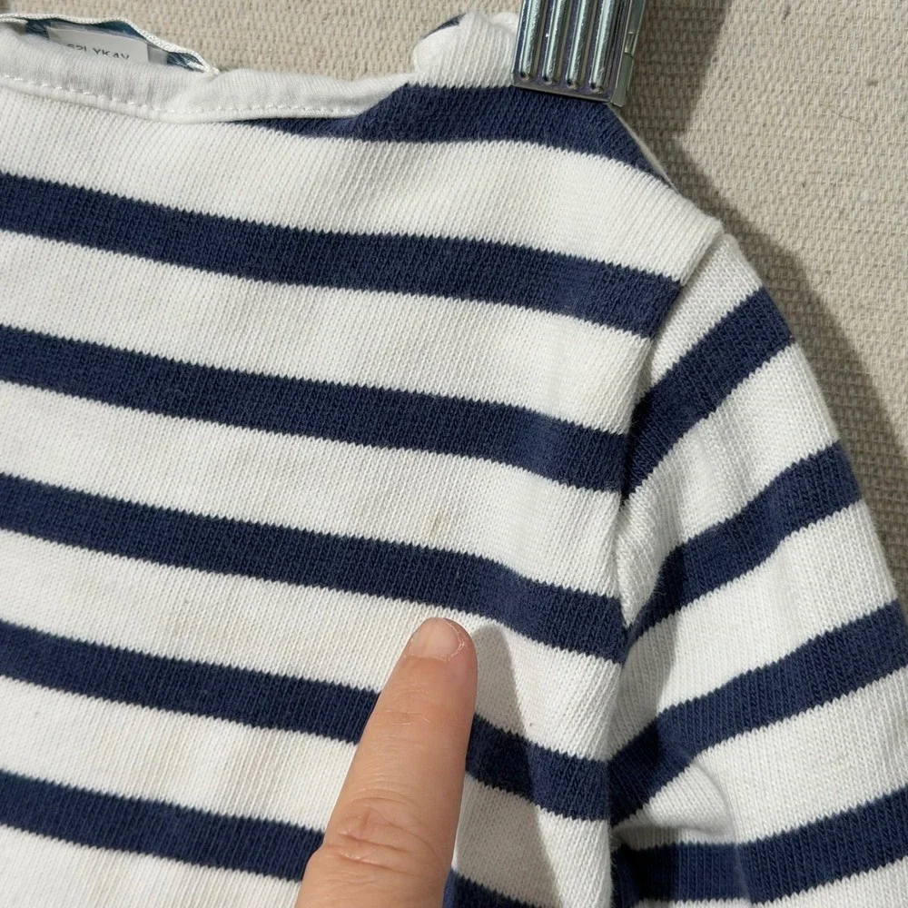 Ralph Lauren Dress Kids 12M White Navy Blue Nautical Peplum Striped Long Sleeve